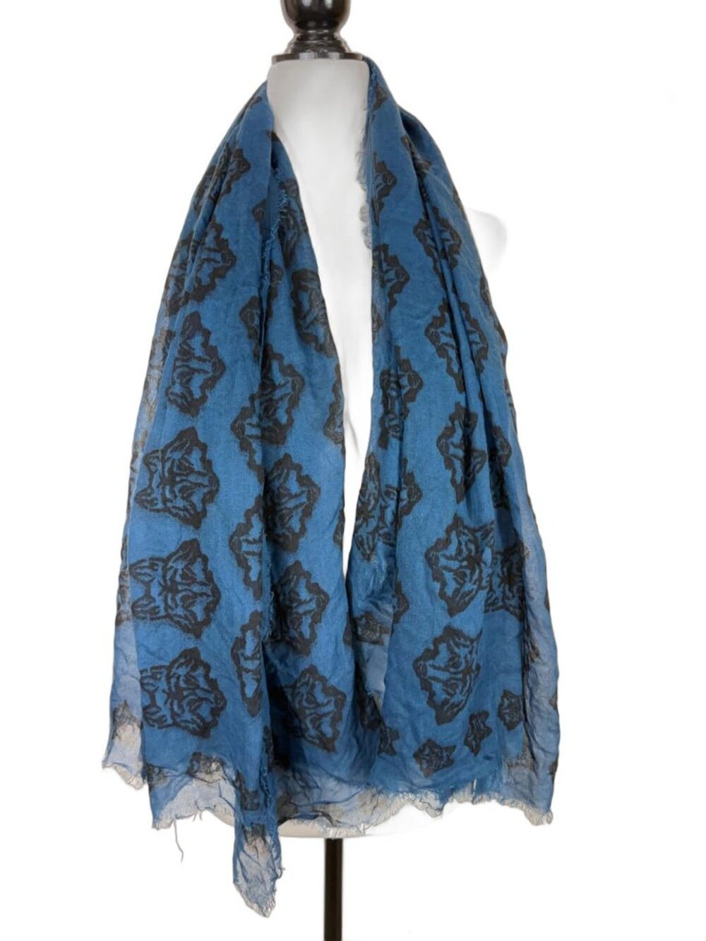 Zadig & Voltaire Blue Wolf Print Fringe Scarf – 52 in – Made in Italy